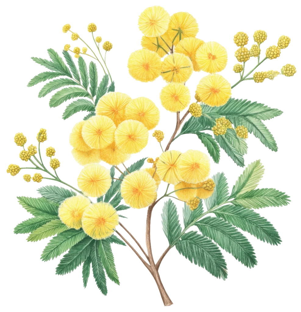 yellow puffball flower branch